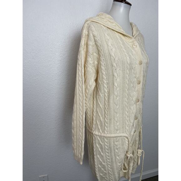 Contempo Casuals Vintage Sweater Women Sz M Cardigan Hoodie Wool Blend Ivory - Picture 6 of 11